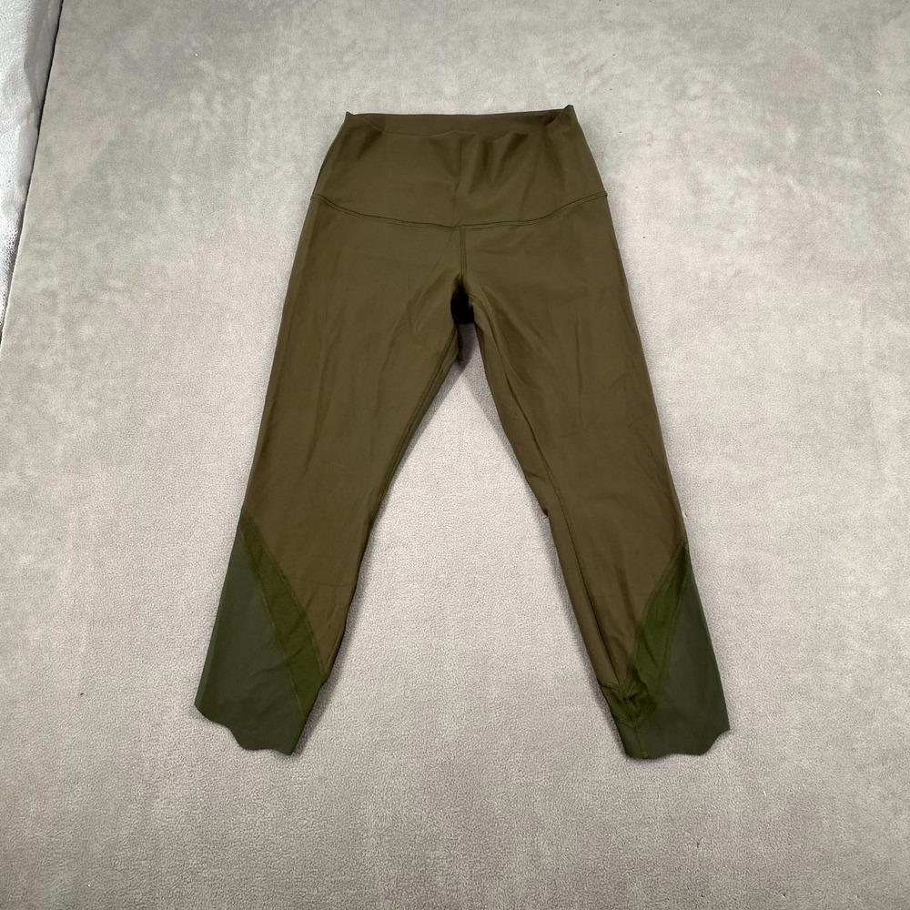 Lululemon Cropped Leggings Womens 27 Olive Green Stretch Mesh Skinny Leg Running